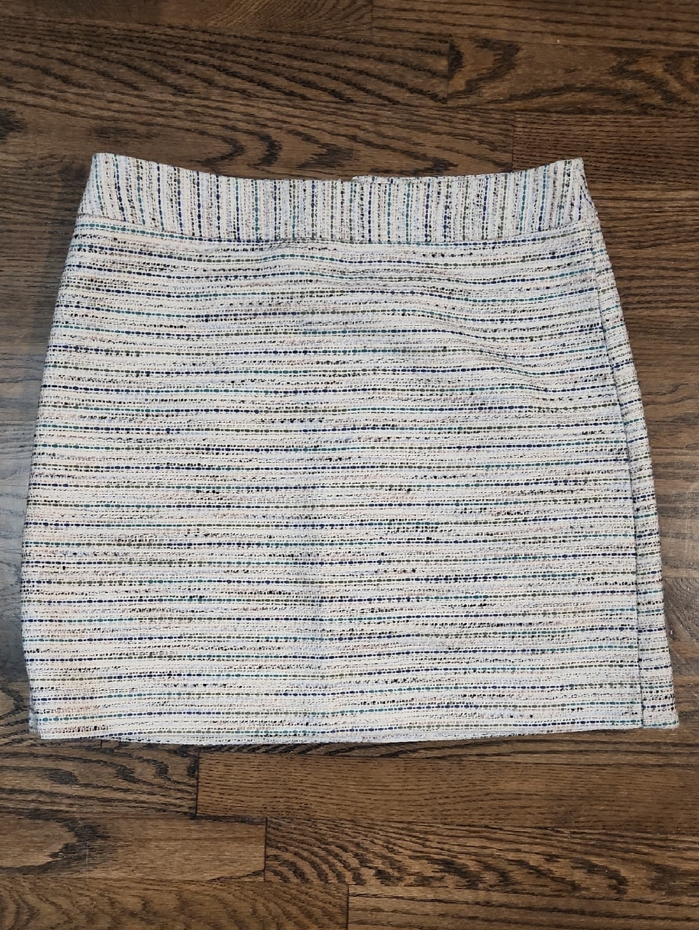 LOFT White Tweed Mini Skirt with Multi-Color Stripes